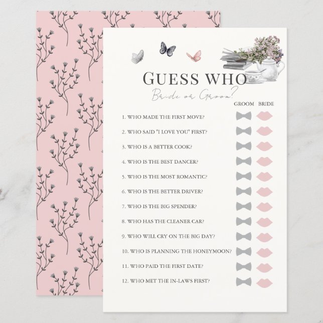 誰が新郎新婦ブックPkブライダルシャワーゲーム (正面/裏面)