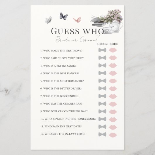 誰が新郎新婦ブックPkブライダルシャワーゲーム (正面)