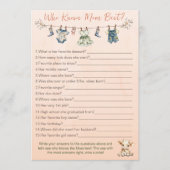 誰が母の物干最高のしの赤ちゃんシャワーのゲームを知っている アドバイスカード (正面)