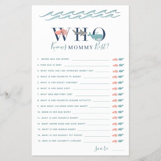 誰が海の赤ちゃんシャワーの下でママのゲームを知っている チラシ (正面)