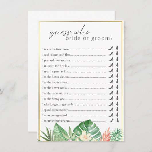 誰が熱帯ブライダルシャワーゲームと言ったか推測 エンクロージャーカード (正面/裏面)