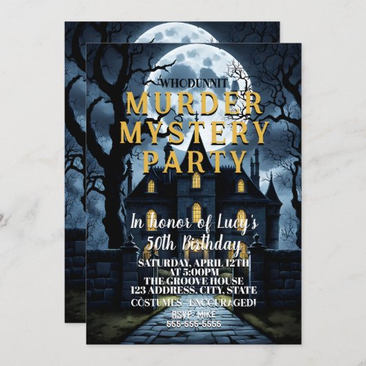 誰が犯人かわからない殺人ミステリー探偵未解決事件パーティー 招待状 (正面/裏面)