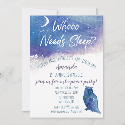 誰が睡眠夜のフクロウの睡眠を必要とする 招待状 (正面)