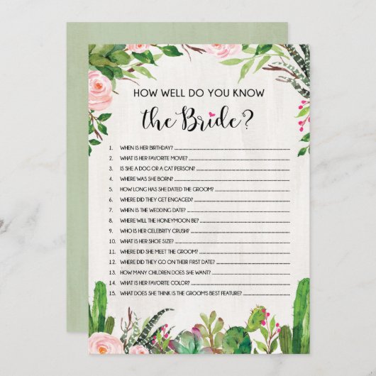 誰が知っている最高のブライドフェスタブライダルシャワーゲーム 招待状 (正面/裏面)