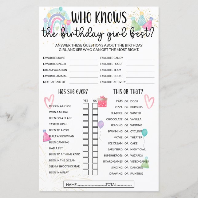 誰が知っている誕生日の女の最高の子ゲーム – Rainbow (正面)