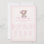 誰が私のママかわいい女の子ベアベビーゲームカード 招待状 (正面)
