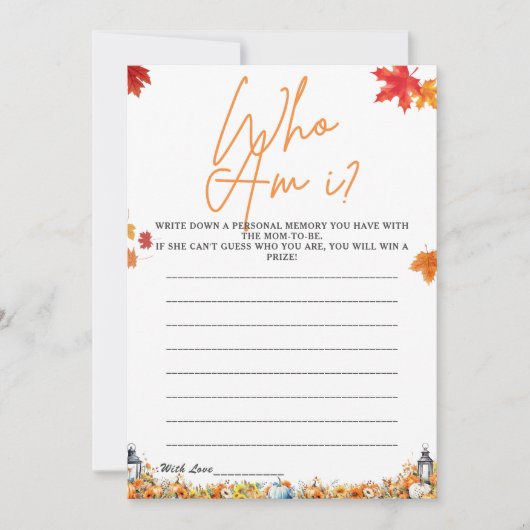 誰が私の赤ちゃんシャワーのゲーム小さなカボチャ 招待状 (正面)