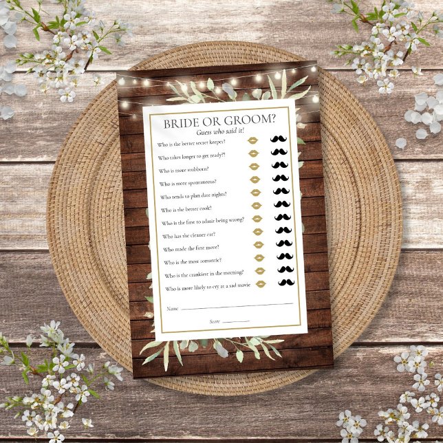 誰が素朴緑のブライダルシャワーゲーム (Rustic Guess Who Greenery Bridal Shower Game)