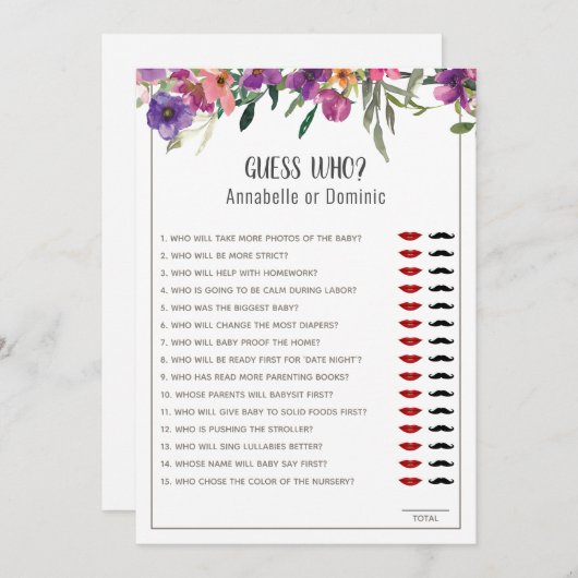 誰が編集可能なフローラベビーシャワーゲーム 招待状 (正面/裏面)