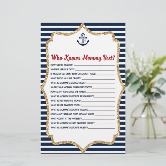 誰が航海のママの赤ちゃんシャワーのゲームを知っている 便箋 (スタンド正面)