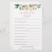 誰が花嫁のブライダルシャワーゲームを知っ最高のている (正面/裏面)