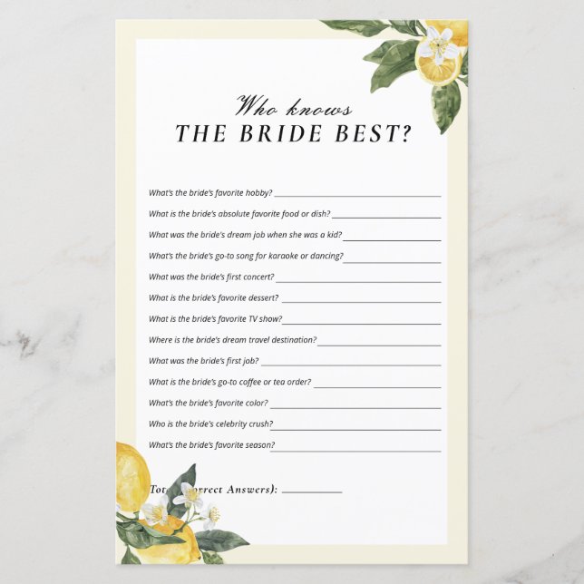 誰が花嫁のメイン絞りブライダルシャワーゲームを知っている (正面)