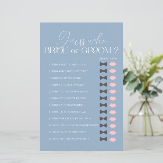 誰が花嫁または花婿ブルーのブライダルシャワーゲーム (スタンド正面)