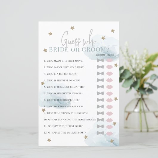 誰が花嫁または花婿ブルーのブライダルシャワーゲーム (スタンド正面)