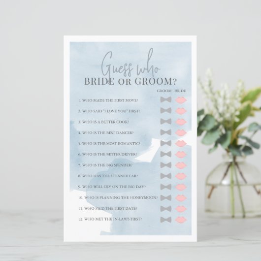 誰が花嫁または花婿ブルーのブライダルシャワーゲーム (スタンド正面)