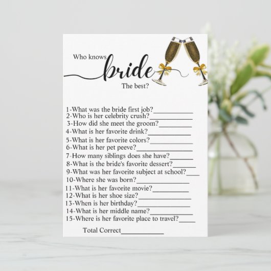 誰が花嫁を知っている最高のブライダルシャワーゲーム プログラム (スタンド正面)
