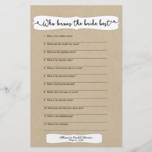 誰が花嫁シャワー最高のゲーム、クラフト3966pを知っている チラシ (正面)