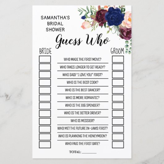 誰が英語のブライダルシャワーのゲスペインのーム (正面)