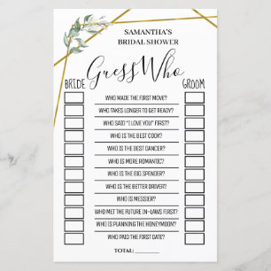 誰が英語のブライダルシャワーのゲスペインのーム