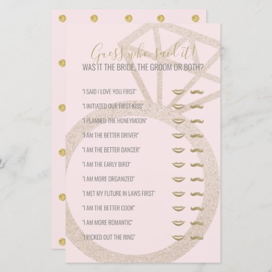 誰が言ったか推測ブライダルシャワーゲーム (正面/裏面)