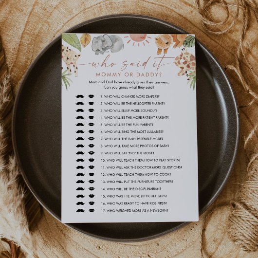 誰が言ったサファリmommyパパベビーゲームカード 招待状