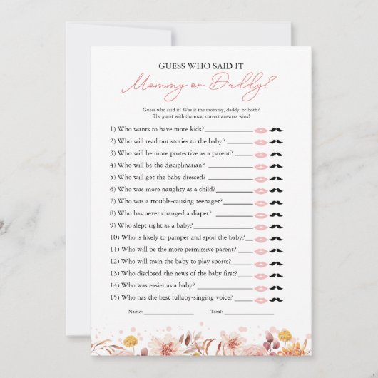 誰が言った秋の赤ちゃんシャワーゲーム 招待状 (正面)