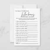 誰が誕生日ガール最高のパーティーゲームのカードを知っている 招待状 (正面)