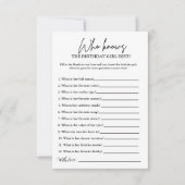 誰が誕生日ガール最高のパーティーゲームのカードを知っている 招待状 (正面)