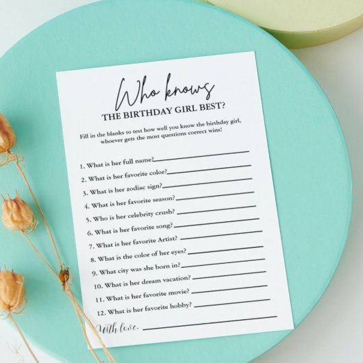 誰が誕生日ガール最高のパーティーゲームのカードを知っている 招待状