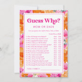 誰が誰?ピンク&フラワーベビーシャワーゲーム 招待状 (正面)