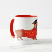 「誰が賢いソーセージだ」ダックスフント卒業式のマグカップ マグカップ (正面左)