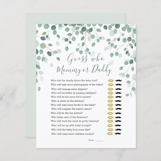 誰が赤ちゃんシャワーのゲームのユーカリ葉ス (正面/裏面)