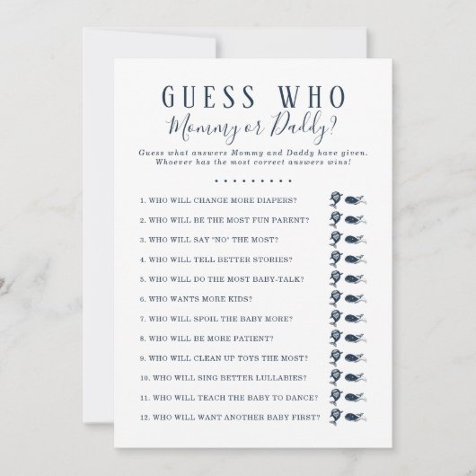 誰が赤ちゃんシャワーのゲームを推測 |ホエー航海のル少年 招待状 (正面)