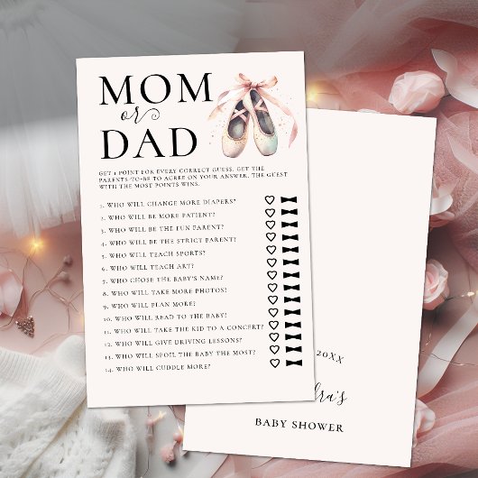 誰が赤ちゃんシャワーのゲームピンクのバレリーナ靴を推測 チラシ