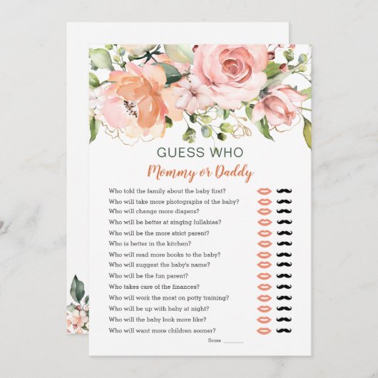 誰が赤ちゃんシャワーのゲームフローラ緑 招待状 (正面/裏面)