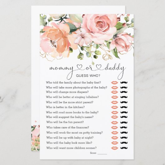 誰が赤ちゃんシャワーのゲームフローラ (正面/裏面)