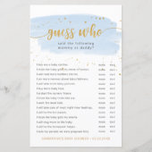 誰が青い水色+金ゴールドの赤ちゃんシャワーゲーム (正面)