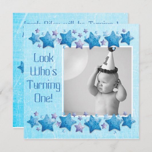 誰が1歳になるかを見る、ファースト誕生日招待状 招待状 (正面/裏面)