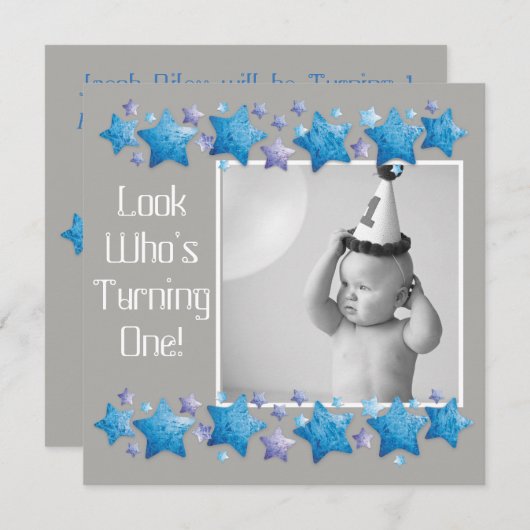 誰が1歳になるかを見る、ファースト誕生日招待状 招待状 (正面/裏面)