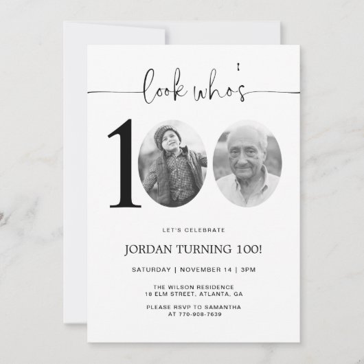 誰が100人か見る | 写真100番目の誕生日招待状 招待状 (正面)