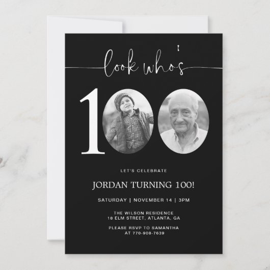 誰が100人か見る | 写真100番目の誕生日招待状 招待状 (正面)