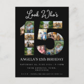 誰が15歳になったか フォトコラージュのキンチェアの招待状 インビテーションポストカード (正面)