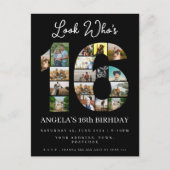 誰が16歳になったか見てみて スイート16の誕生日写真招待状 インビテーションポストカード (正面)