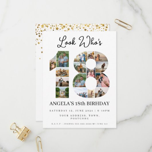 誰が18歳になったか カスタマイズ可能な写真コラージュ看板 インビテーションポストカード (正面/裏面インサイチュ)