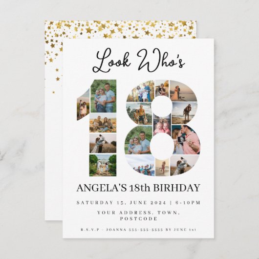 誰が18歳になったか カスタマイズ可能な写真コラージュ看板 インビテーションポストカード (正面/裏面)