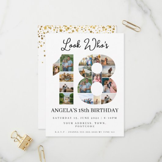 誰が18歳になったか カスタマイズ可能な写真コラージュ看板 インビテーションポストカード (正面/裏面インサイチュ)