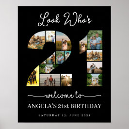 誰が21幸せな21歳の誕生日の写真コラージュを見る ポスター