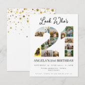 誰が21歳になったか見て！ フォトコラージュのサインでお誕生日おめでとう 招待状 (正面/裏面)