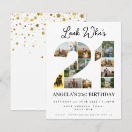 誰が21歳になったか見て！ フォトコラージュのサインでお誕生日おめでとう 招待状