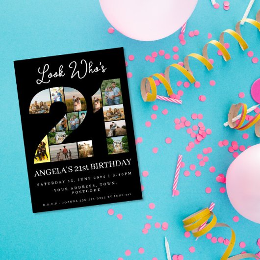 誰が21歳になったか見て 写真コラージュ サイン 21歳の誕生日 招待状